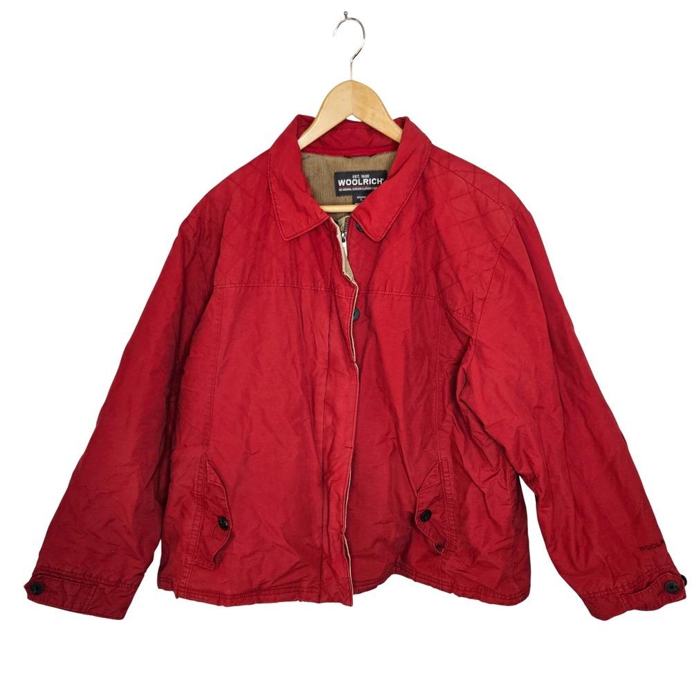 Woolrich Womens Red Quilted Field Jacket Corduroy Trim‎ Plaid Lining XL 4509